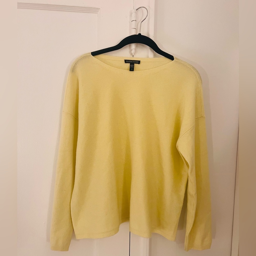 Eileen Fisher 100% Organic Cashmere Color: “Cornsilk” sweater / Size: Small